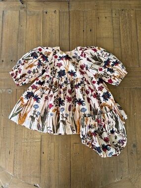 Pink chicken floral metallic fit and flare dress 3-6 months pink bohemian